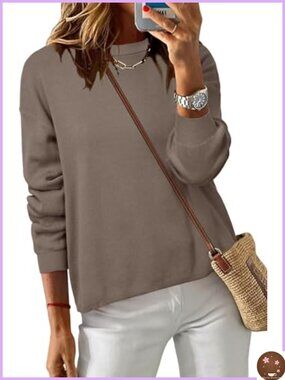 Women's 100% Cotton Relaxed Fit Crew Neck Pullover Sweater